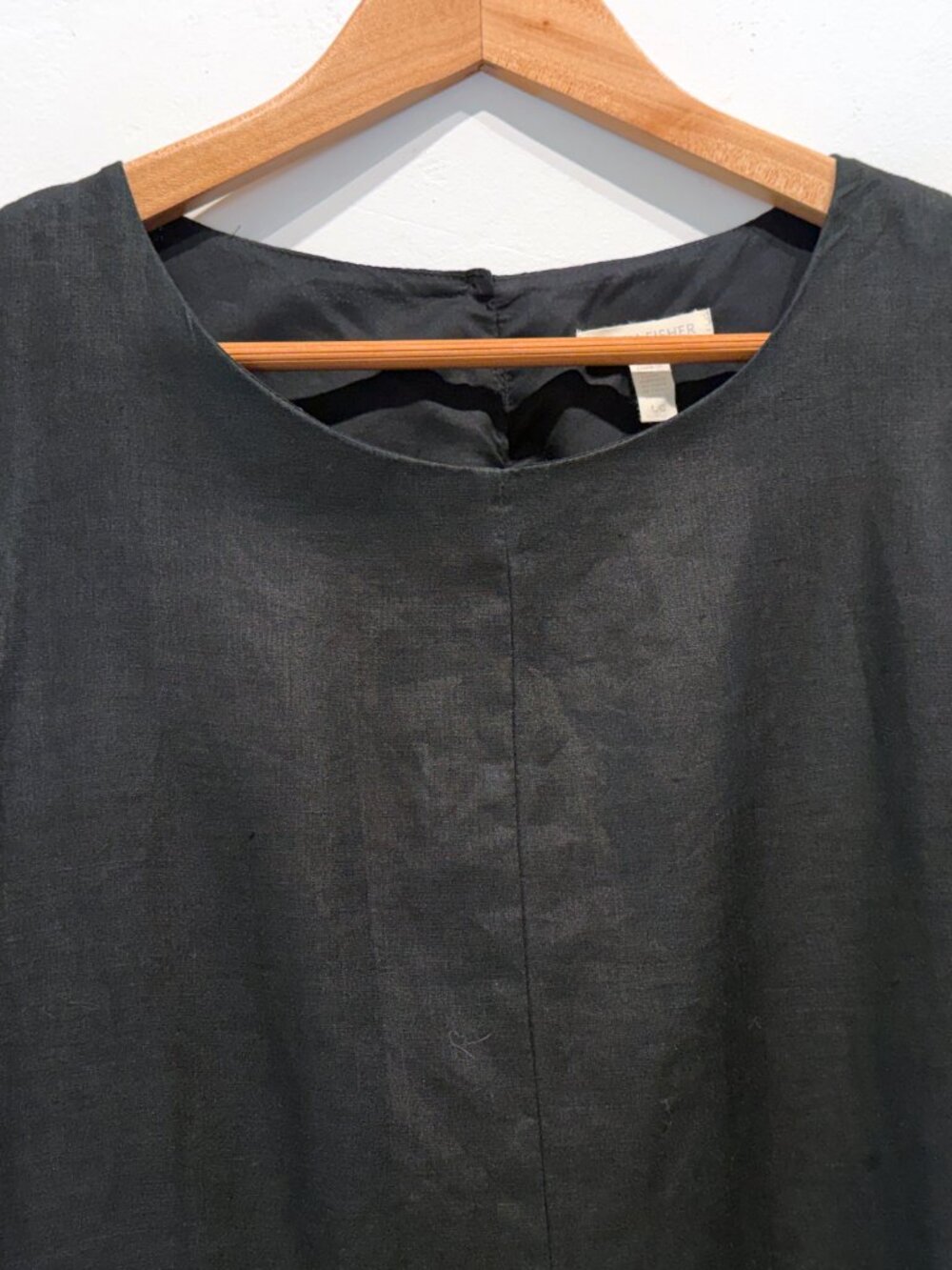 Eileen Fisher Black Sleeveless Linen Maxi Dress, Size L with silk slip, elegant!